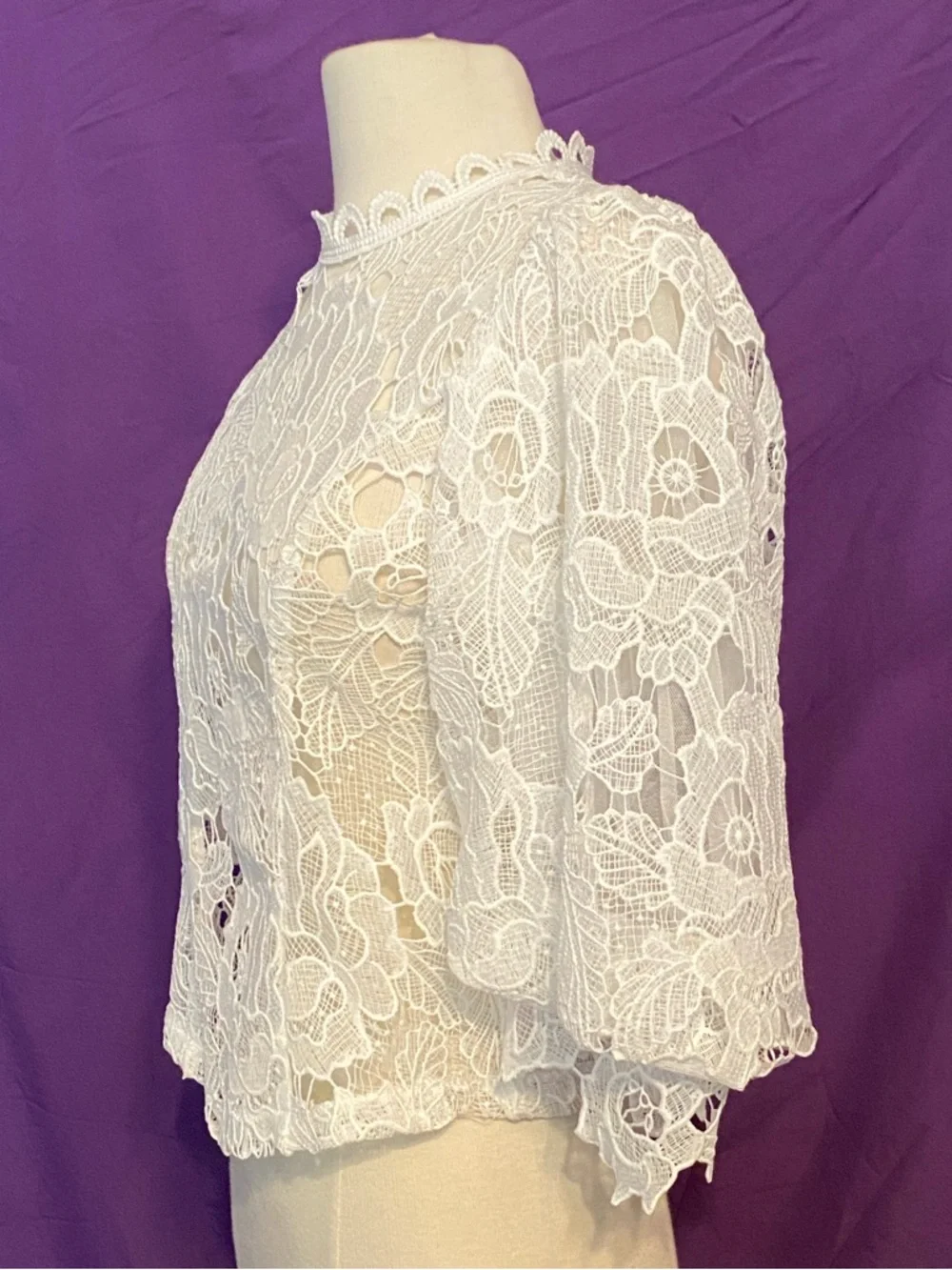 Sarah Hann for Anthropologie White Floral Lace Puff Sleeve Blouse. Size S.